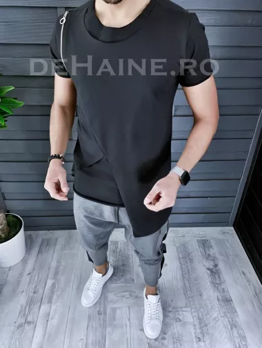 Tricou barbati slim fit asimetric negru ZR A9134 N5-4.2